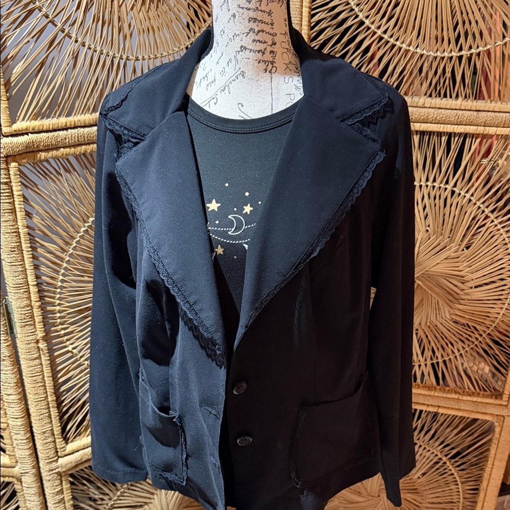 Vintage Torrid Black Women's Blazer with Lace Trim